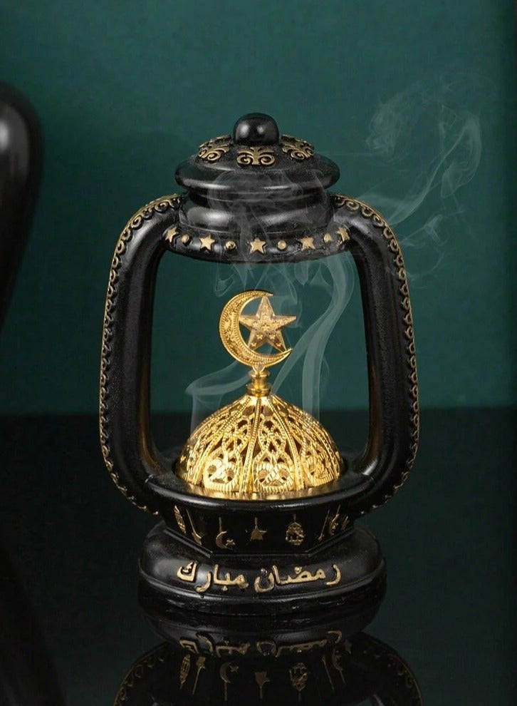 Ramadan Lantern Incense Burner Black with Gold Inner Burner Ramadan Mubarak Decor - Image 1